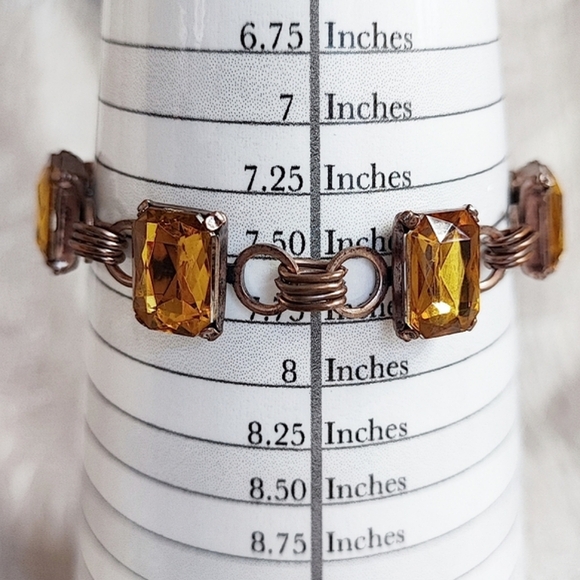 Vintage Link Bracelet Golden Honey Topaz Emerald Cut Stones Toggle Clasp - Picture 2 of 11